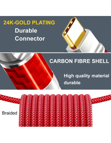 Cable USB Tipo C 9.14m YOTETION 4K 240W Rojo