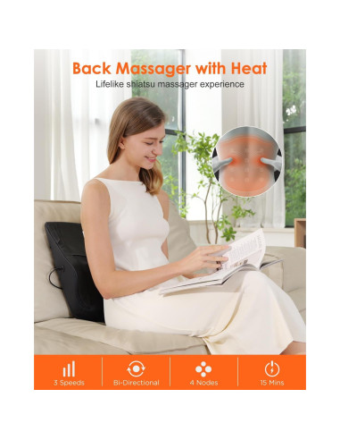 Masajeador de Espalda Muzcody con Calor 3D, Alivio Dolor Cuello