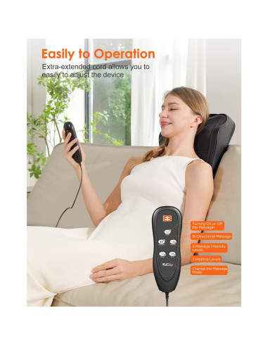 Masajeador de Espalda Muzcody con Calor 3D, Alivio Dolor Cuello