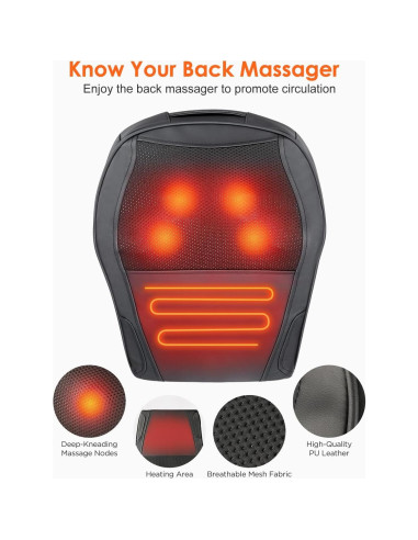 Masajeador de Espalda Muzcody con Calor 3D, Alivio Dolor Cuello