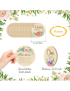 16 Tarjetas de Hitos Mensuales de Madera Tiamon para Bebés 2