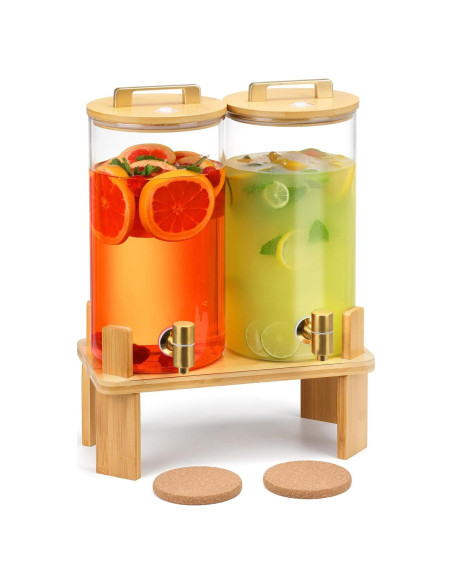 Dispensador de Bebidas de Vidrio MIWUYI 5.68L 2 Pack con Soporte