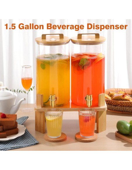 Dispensador de Bebidas de Vidrio MIWUYI 5.68L 2 Pack con Soporte