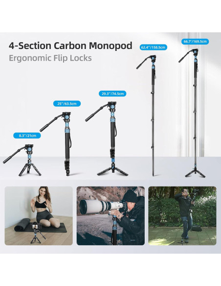 Monopie SIRUI P-424FS 169.5 cm Fibra de Carbono con Cabeza VH-10