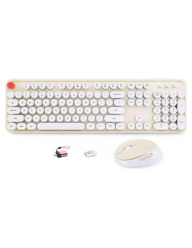 Combo Teclado y Ratón Inalámbrico HotFox S100 Retro Ergonomico
