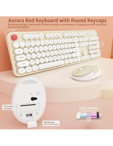 Combo Teclado y Ratón Inalámbrico HotFox S100 Retro Ergonomico