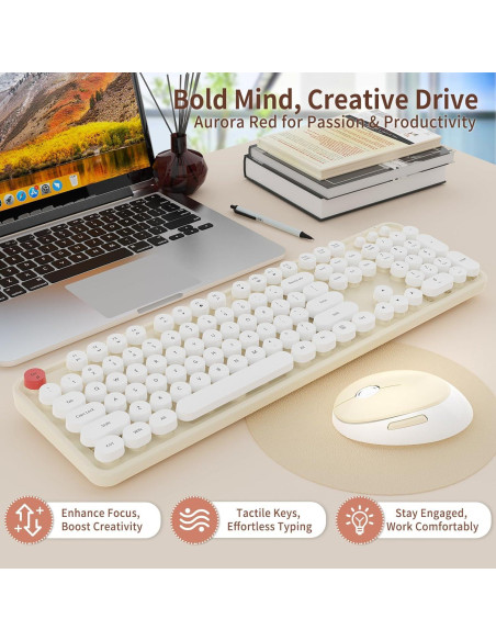 Combo Teclado y Ratón Inalámbrico HotFox S100 Retro Ergonomico