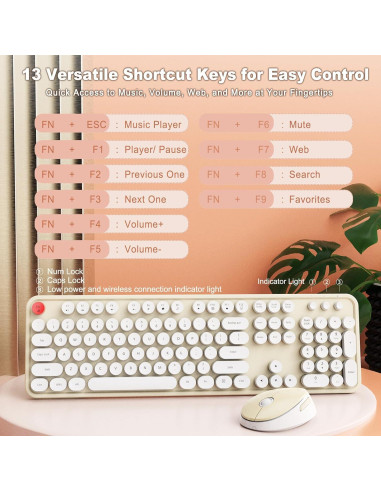 Combo Teclado y Ratón Inalámbrico HotFox S100 Retro Ergonomico