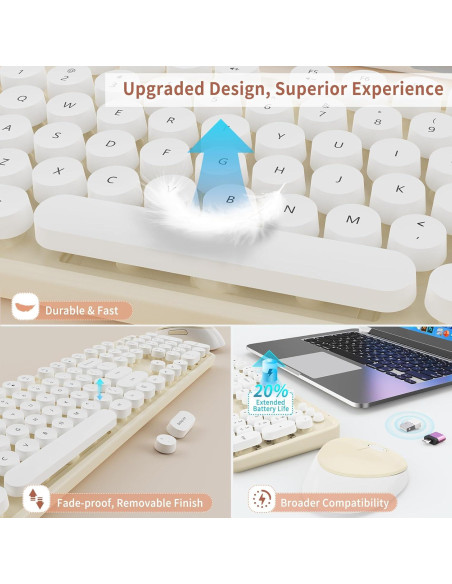 Combo Teclado y Ratón Inalámbrico HotFox S100 Retro Ergonomico