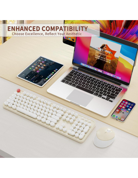 Combo Teclado y Ratón Inalámbrico HotFox S100 Retro Ergonomico