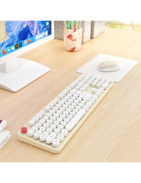 Combo Teclado y Ratón Inalámbrico HotFox S100 Retro Ergonomico