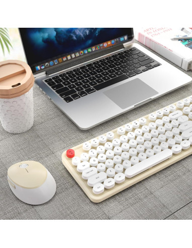 Combo Teclado y Ratón Inalámbrico HotFox S100 Retro Ergonomico