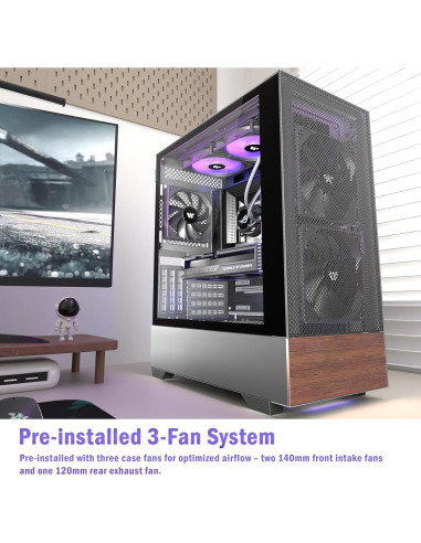 Caja de PC ATX KEDIERS H3 con Vidrio Templado y 3 Ventiladores