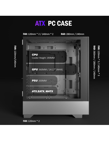 Caja de PC ATX KEDIERS H3 con Vidrio Templado y 3 Ventiladores