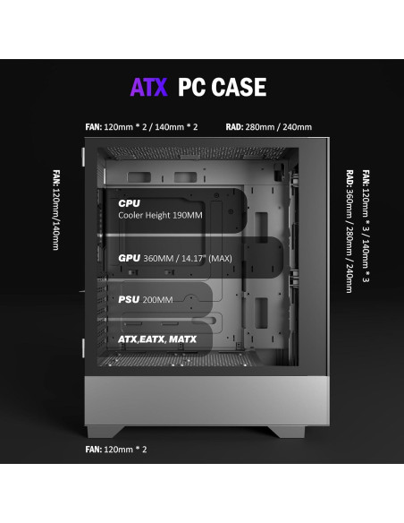 Caja de PC ATX KEDIERS H3 con Vidrio Templado y 3 Ventiladores