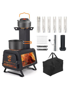 Estufa de leña portátil LEMVUZ para camping con chimenea 7 tubos