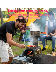 Estufa de leña portátil LEMVUZ para camping con chimenea 7 tubos 2