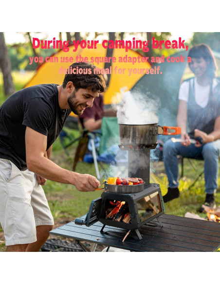 Estufa de leña portátil LEMVUZ para camping con chimenea 7 tubos Estufa de leña portátil LEMVUZ para camping con chimenea 7 tubos