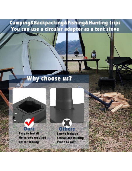Estufa de leña portátil LEMVUZ para camping con chimenea 7 tubos Estufa de leña portátil LEMVUZ para camping con chimenea 7 tubos