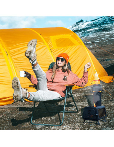 Estufa de leña portátil LEMVUZ para camping con chimenea 7 tubos