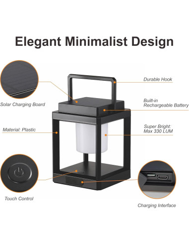 Lámpara de Mesa Solar LETRY SL-P, LED Portátil Impermeable