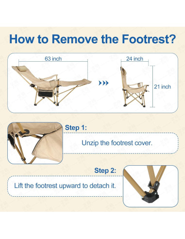 Silla de Camping Reclinable ZEMIRO CHARGE con Reposapiés