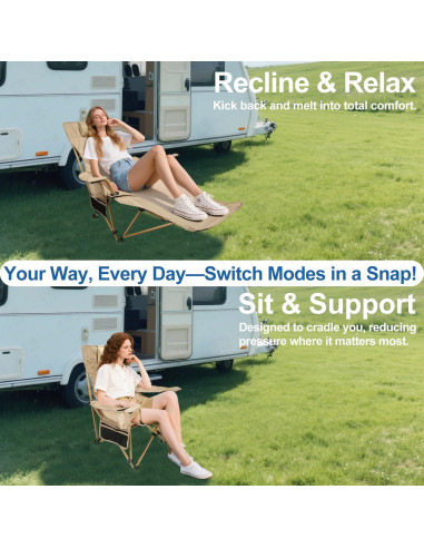 Silla de Camping Reclinable ZEMIRO CHARGE con Reposapiés
