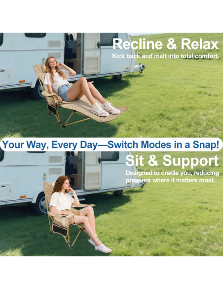 Silla de Camping Reclinable ZEMIRO CHARGE con Reposapiés