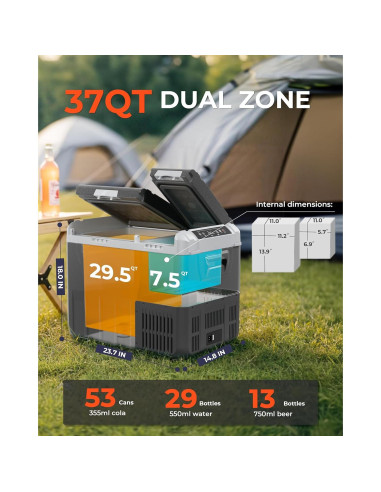 Refrigerador de Coche EKOJUCE XCFE-35 37QT Doble Zona 12V