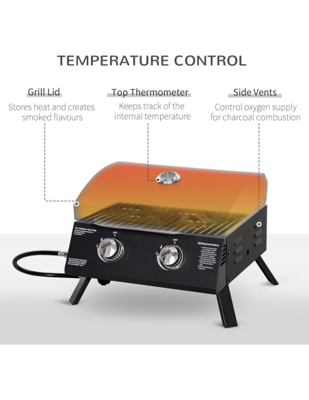 Parrilla de Gas Propano Outsunny 2 Quemadores Portátil Negra
