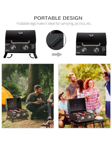 Parrilla de Gas Propano Outsunny 2 Quemadores Portátil Negra