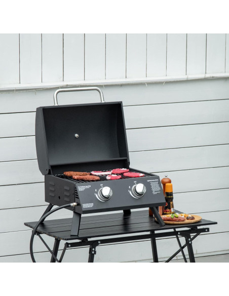 Parrilla de Gas Propano Outsunny 2 Quemadores Portátil Negra