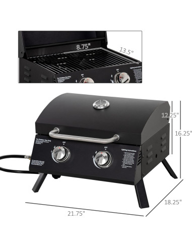 Parrilla de Gas Propano Outsunny 2 Quemadores Portátil Negra