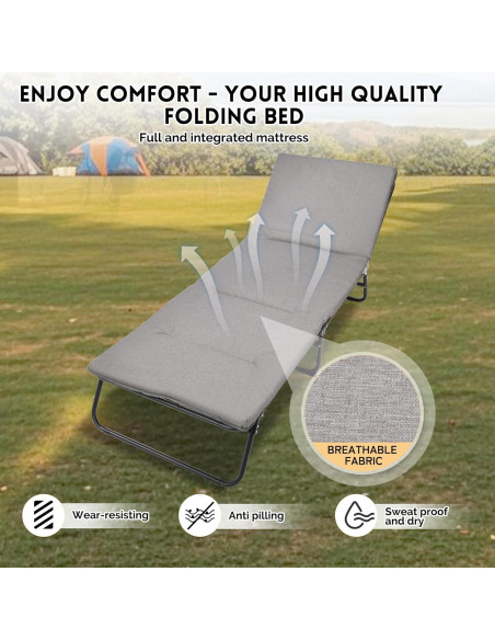 Cama Plegable Camping FUCIHOMA Gris 1200D Ajustable 5 Ángulos Cama Plegable Camping FUCIHOMA Gris 1200D Ajustable 5 Ángulos