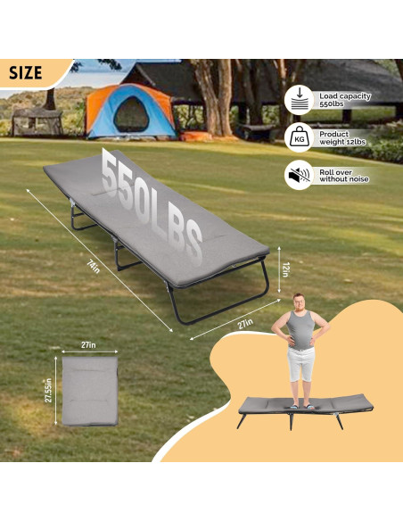 Cama Plegable Camping FUCIHOMA Gris 1200D Ajustable 5 Ángulos Cama Plegable Camping FUCIHOMA Gris 1200D Ajustable 5 Ángulos