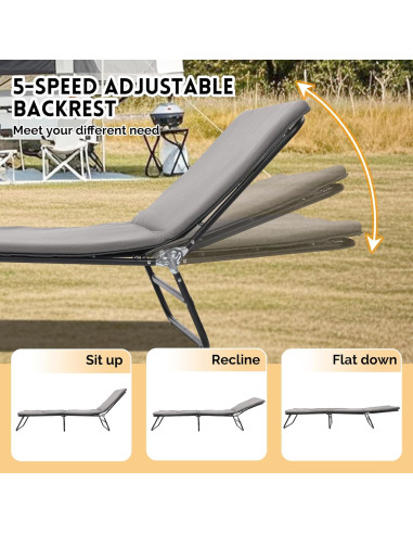 Cama Plegable Camping FUCIHOMA Gris 1200D Ajustable 5 Ángulos