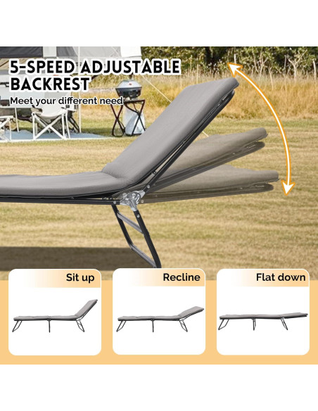 Cama Plegable Camping FUCIHOMA Gris 1200D Ajustable 5 Ángulos Cama Plegable Camping FUCIHOMA Gris 1200D Ajustable 5 Ángulos