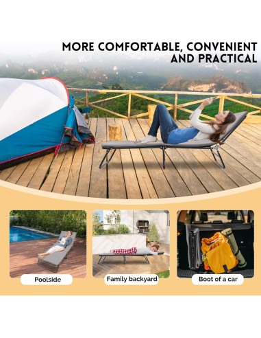 Cama Plegable Camping FUCIHOMA Gris 1200D Ajustable 5 Ángulos