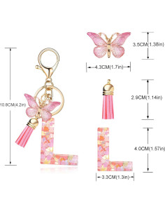 Llave de Letra Inicial con Borla y Colgante Mariposa Rosa 2