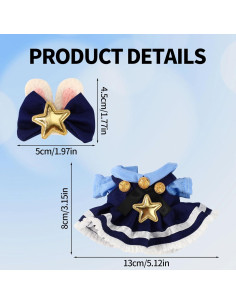 Conjunto de Vestido para Muñeca 17cm Lyreh Estilo Naval Azul 2
