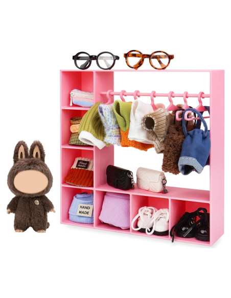 Armario de Ropa para Muñecas Rain Bunny Rosa con 10 Perchas