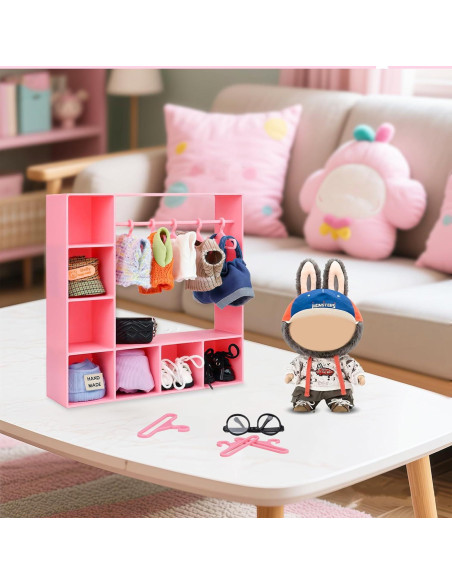 Armario de Ropa para Muñecas Rain Bunny Rosa con 10 Perchas