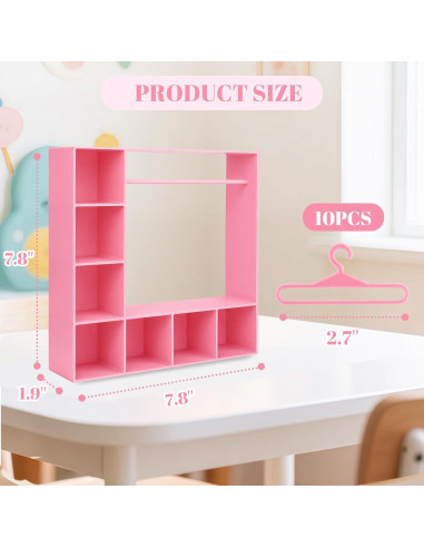 Armario de Ropa para Muñecas Rain Bunny Rosa con 10 Perchas