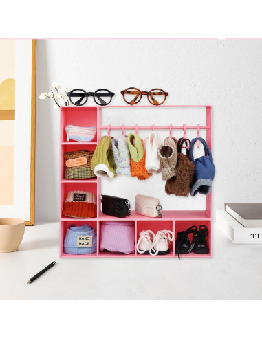 Armario de Ropa para Muñecas Rain Bunny Rosa con 10 Perchas