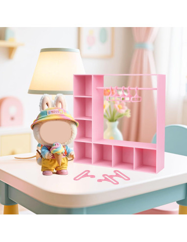 Armario de Ropa para Muñecas Rain Bunny Rosa con 10 Perchas