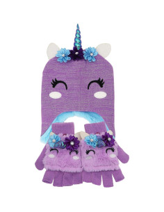 Conjunto de gorro y guantes de unicornio para niñas 3-9 años 2