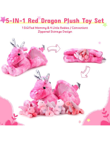 Conjunto de Peluches Dragón Syhood 5 Pcs 45 cm Rosa