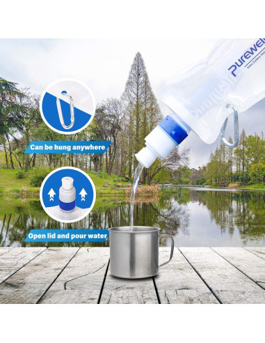 Cantimplora Plegable Purewell 1L con Filtro de Agua Libre BPA