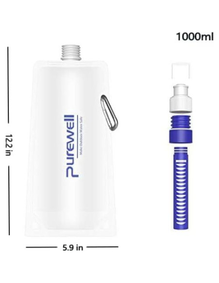 Cantimplora Plegable Purewell 1L con Filtro de Agua Libre BPA Cantimplora Plegable Purewell 1L con Filtro de Agua Libre BPA