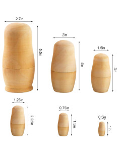 Koogel 6 Muñecas Matryoshka Sin Pintar de Madera 14 cm 2